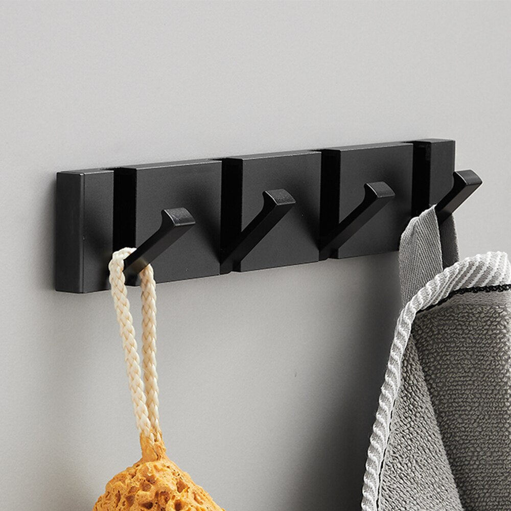 Folding Towel Hanger 2ways Installation Wall Hooks Coat Clothes Holder for Bathroom Kitchen Bedroom Hallway, Black Gold eprolo