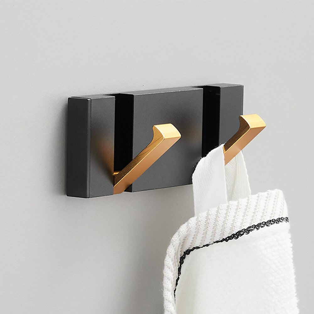 Folding Towel Hanger 2ways Installation Wall Hooks Coat Clothes Holder for Bathroom Kitchen Bedroom Hallway, Black Gold eprolo