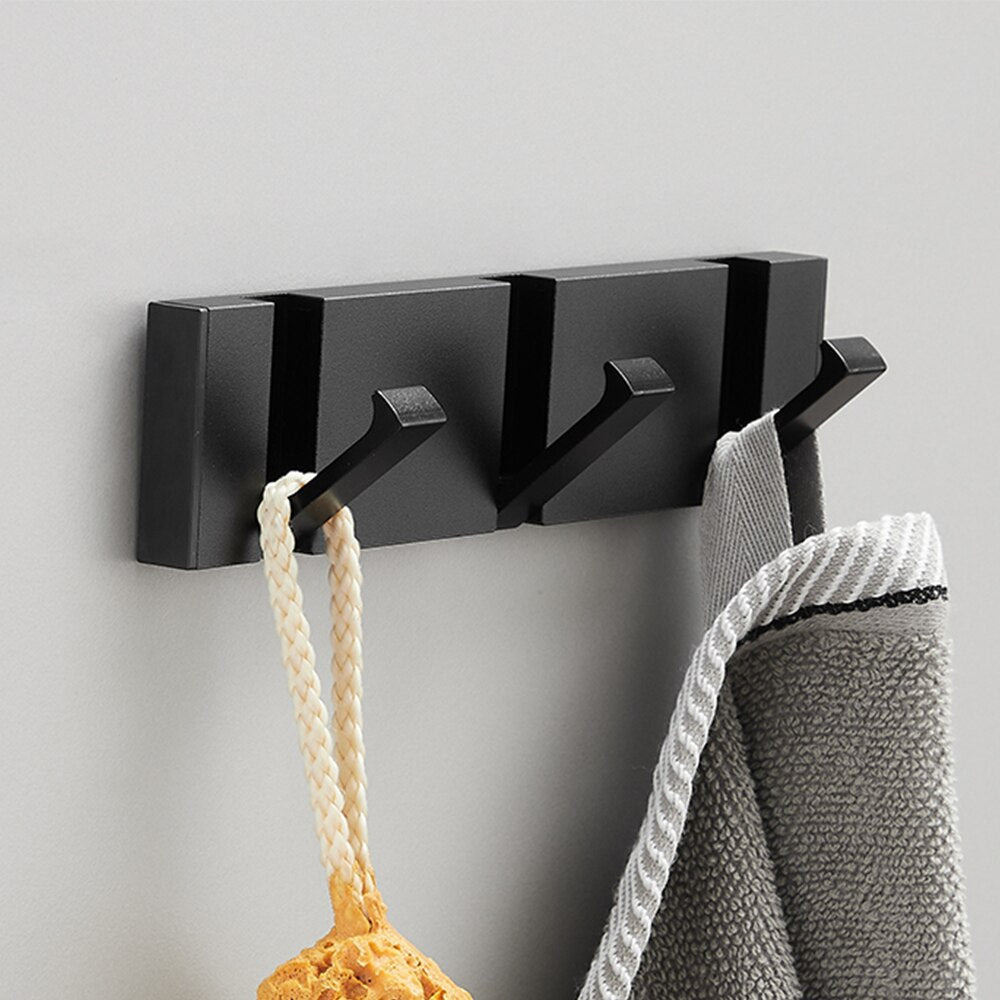 Folding Towel Hanger 2ways Installation Wall Hooks Coat Clothes Holder for Bathroom Kitchen Bedroom Hallway, Black Gold eprolo