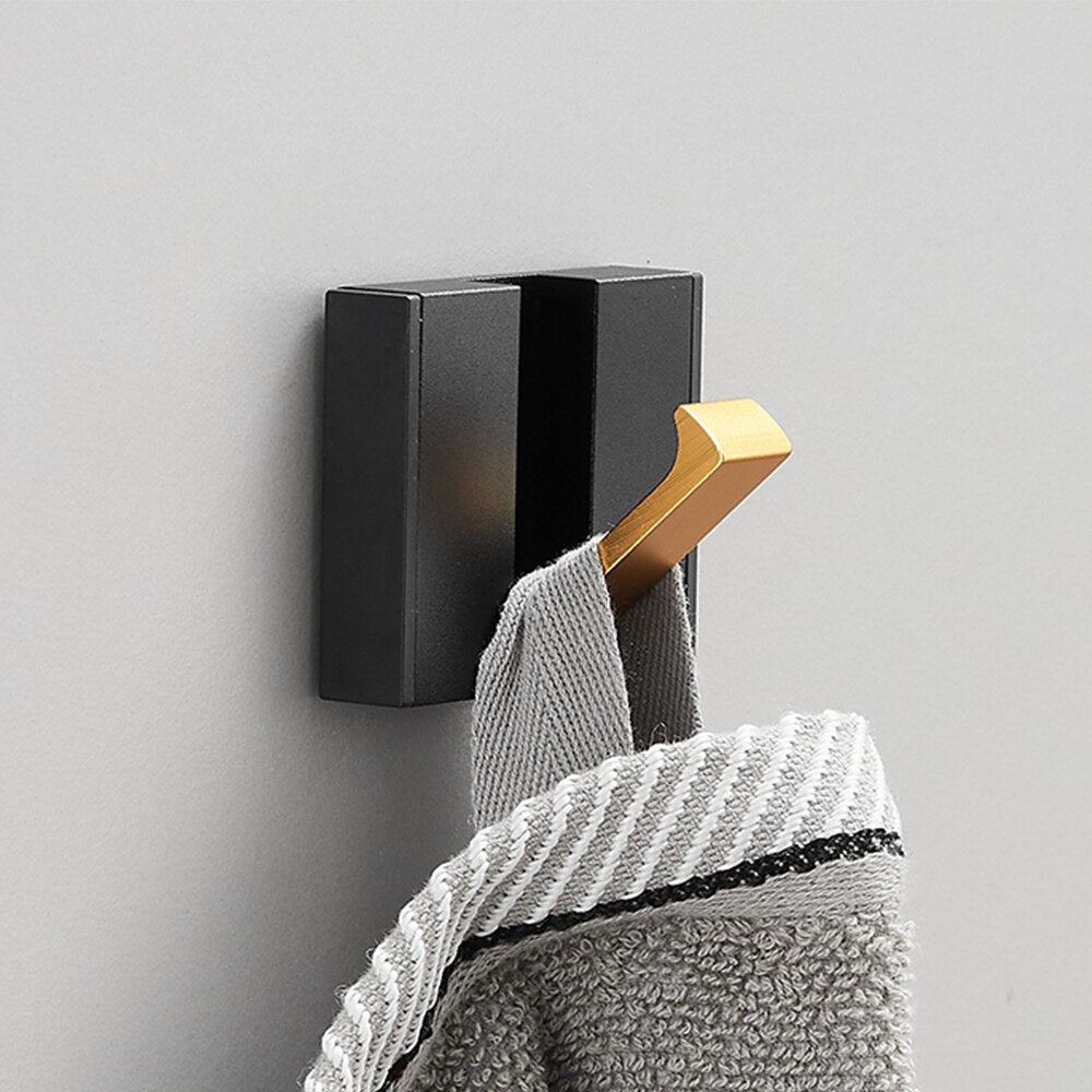 Folding Towel Hanger 2ways Installation Wall Hooks Coat Clothes Holder for Bathroom Kitchen Bedroom Hallway, Black Gold eprolo