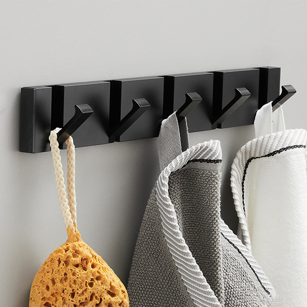 Folding Towel Hanger 2ways Installation Wall Hooks Coat Clothes Holder for Bathroom Kitchen Bedroom Hallway, Black Gold eprolo